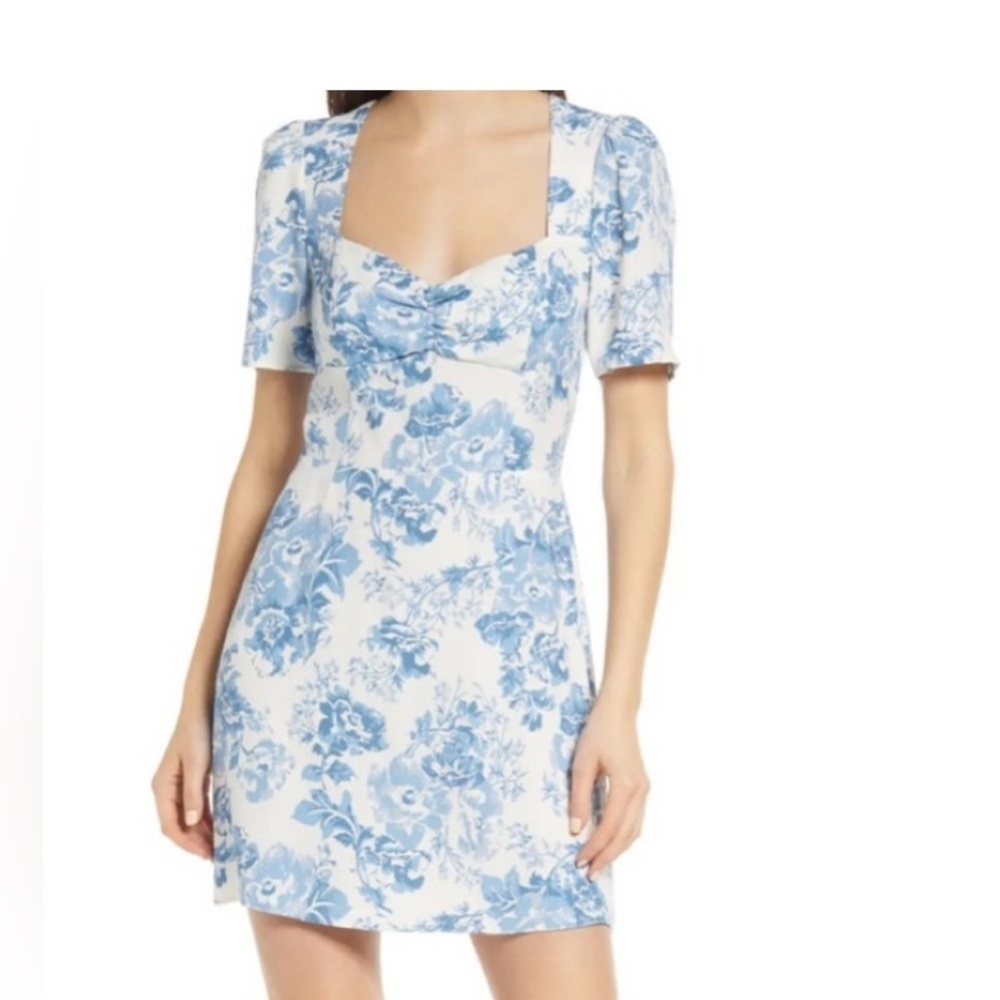 NEW Reformation Floral Blue and White mini Dress sweetheart neckline - Picture 3 of 13